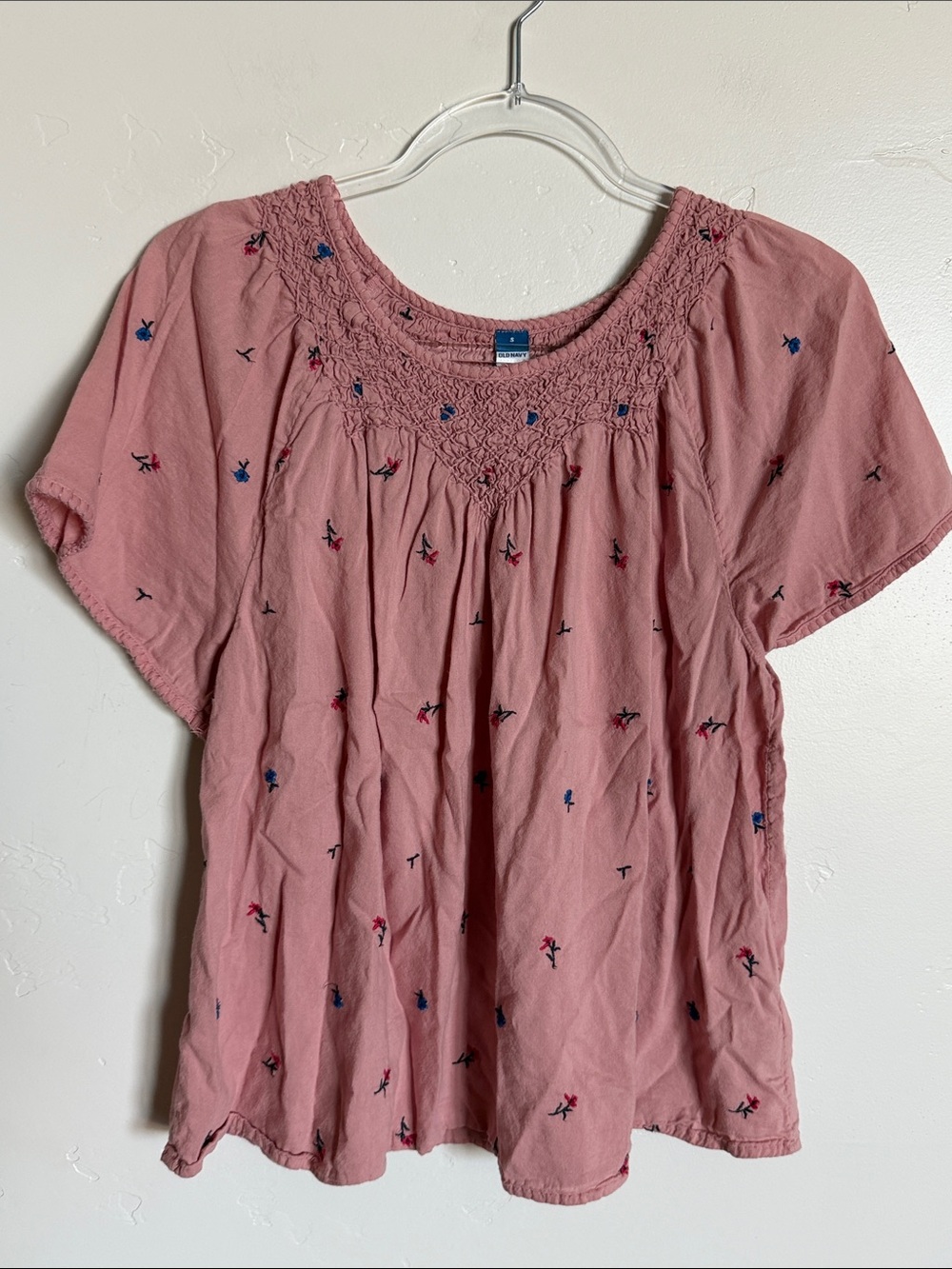 Old Navy Dusty Rose Short-Sleeve Embroidered Peasant Top